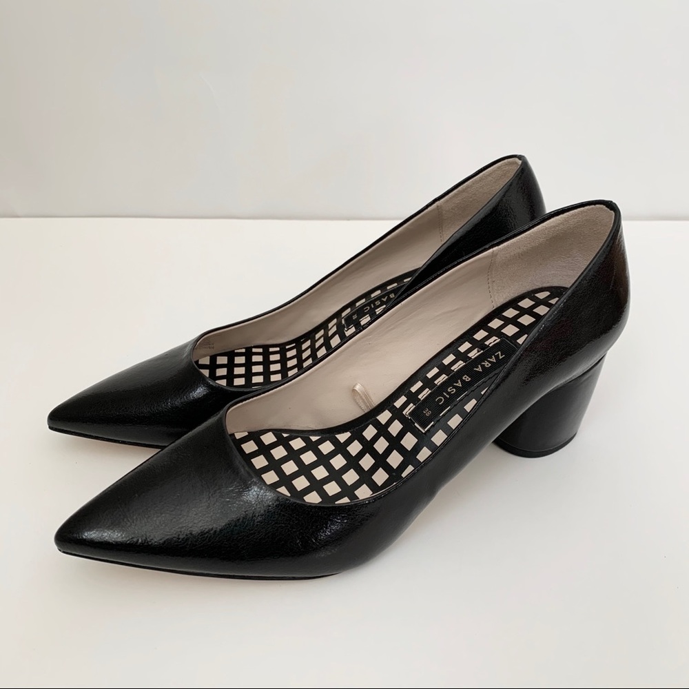 Zara Basic Black Block Heel Pumps